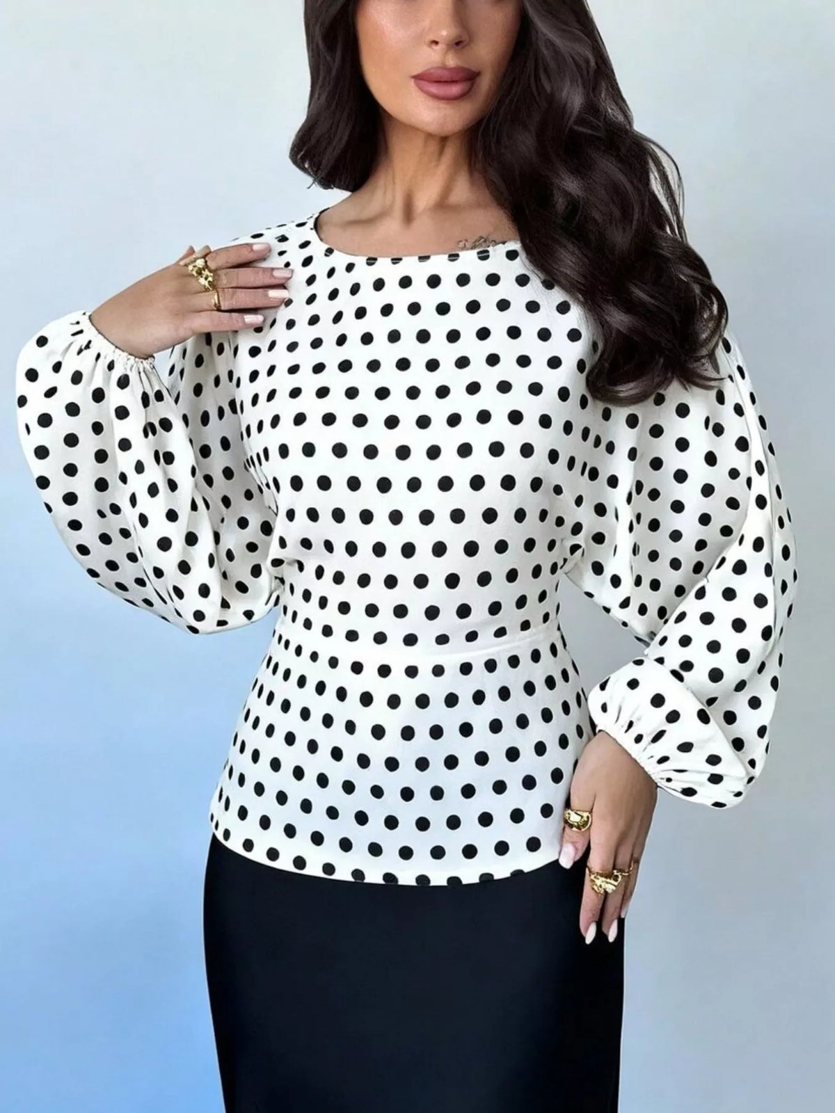 Polka Dot Round Neck Blouse - Lilixa.store