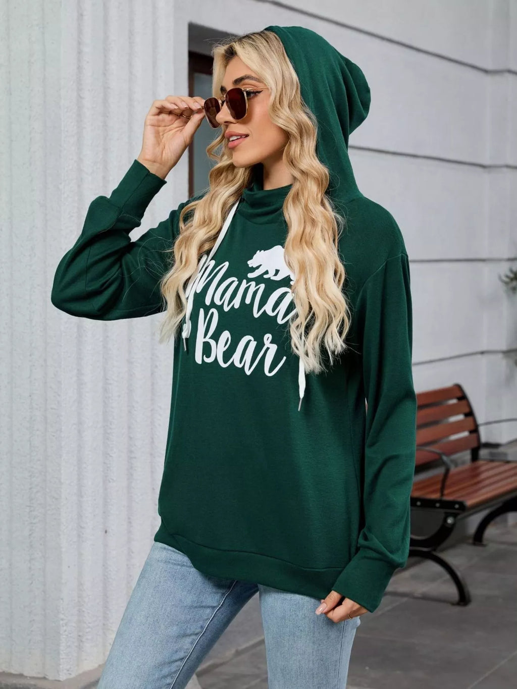 Contrast Letter Graphic Drawstring Long Sleeve Hoodie - Lilixa.store