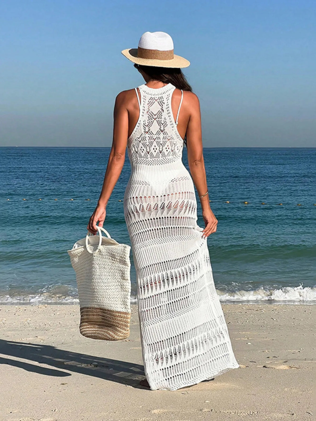 Crochet Sleeveless Split Cover-Up Maxi Dress - Lilixa.store