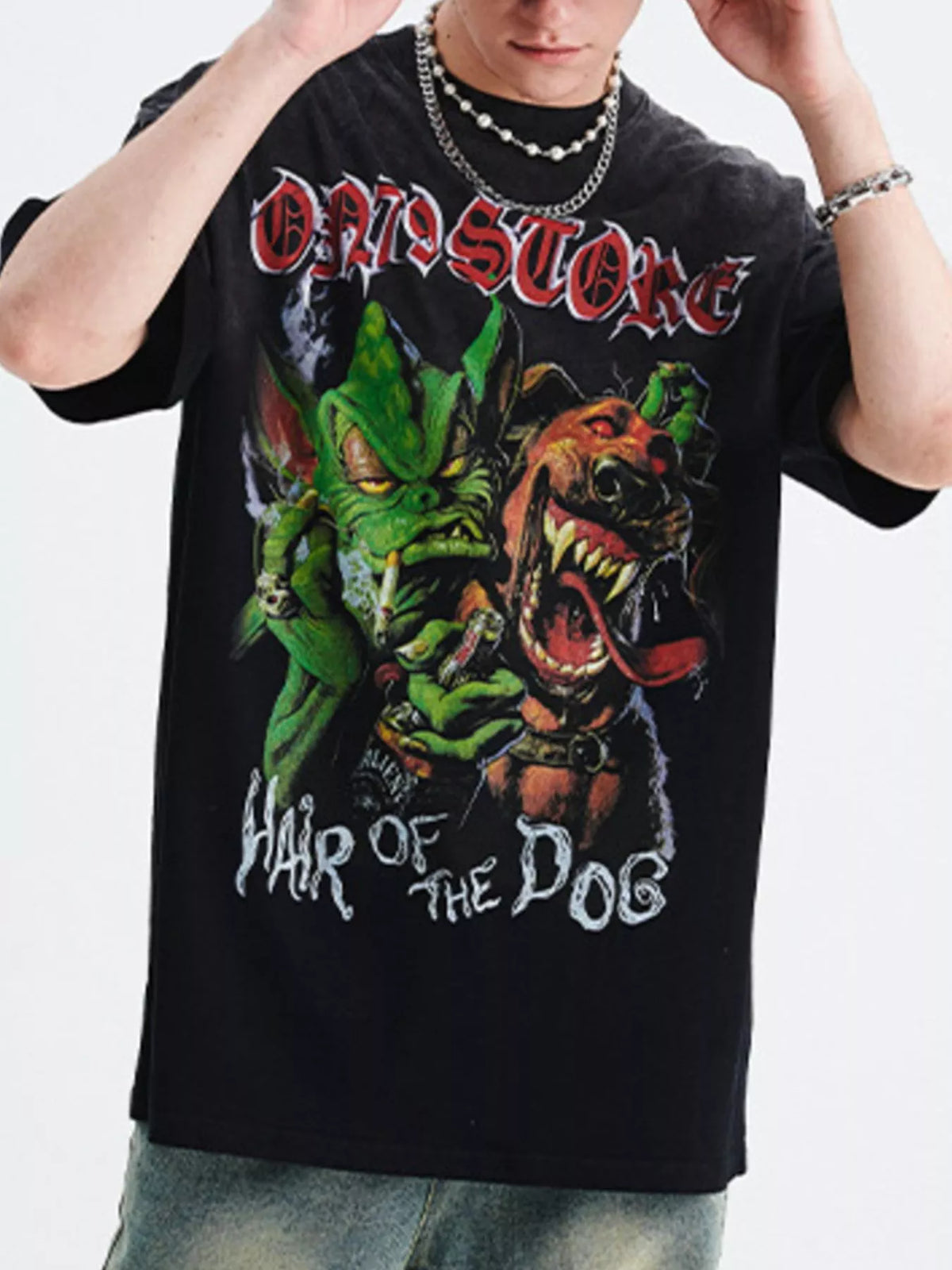 Men's Graphic Round Neck T-Shirt in Wash Black, view 2