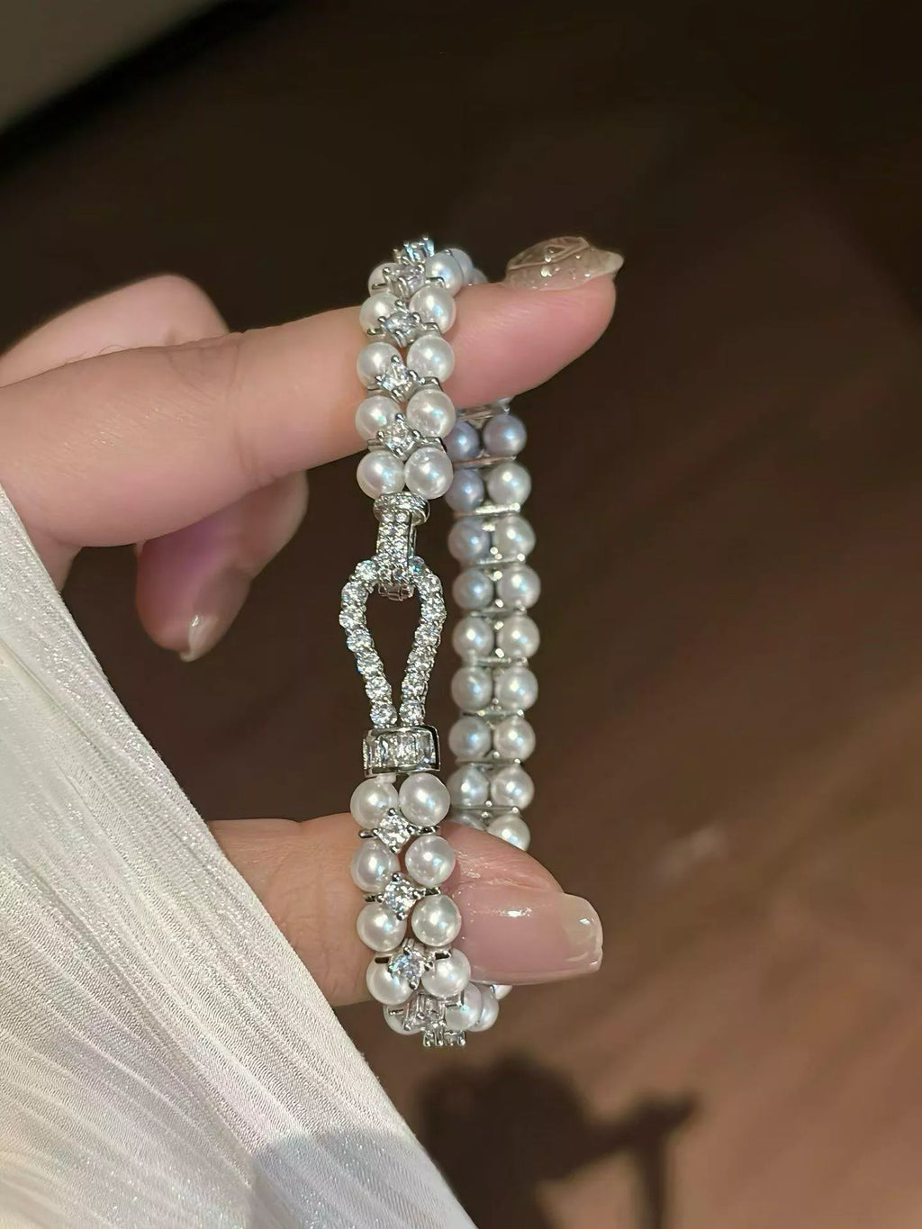 Pearl & Zircon Embellished Bracelet in Silver