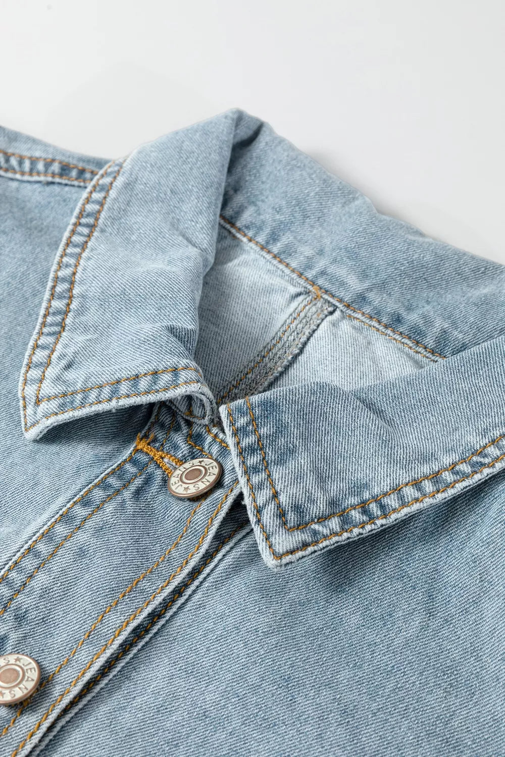 Draw-cord Hem Light Wash Denim Jacket in Light Blue, view 5