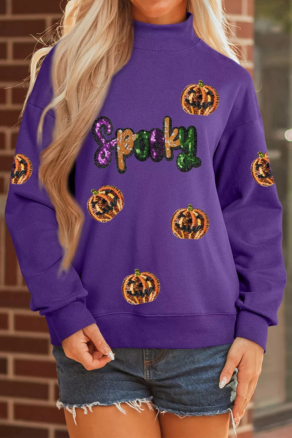 Sequin Pumpkin Spooky Halloween Sweatshirt - Lilixa.store