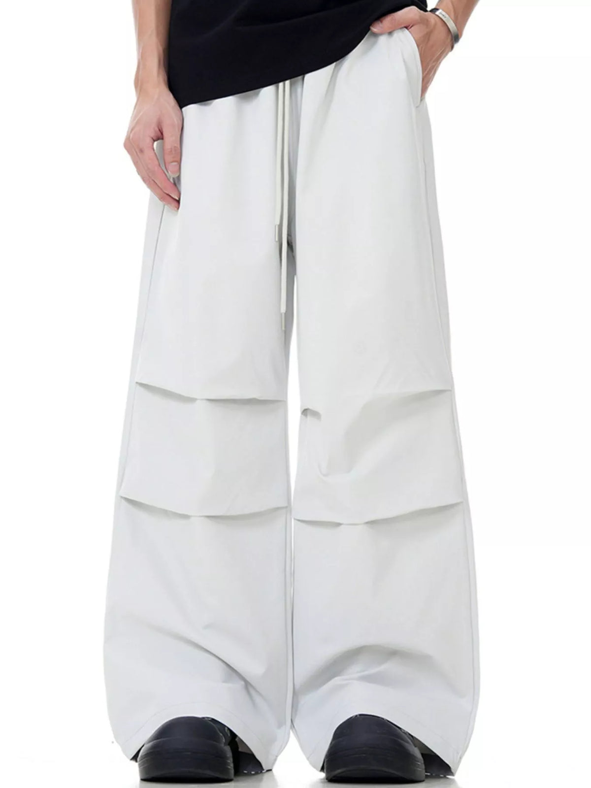 Men's Wide-Leg Drawstring Pants in Beige