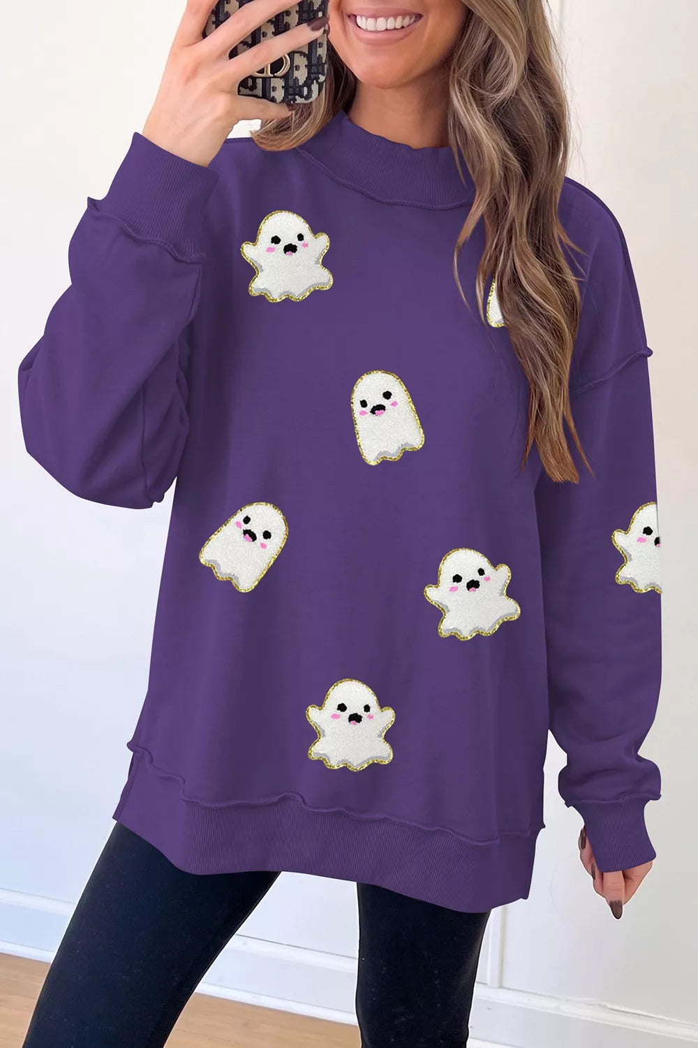 Halloween Ghost Mock Neck Tunic Sweatshirt