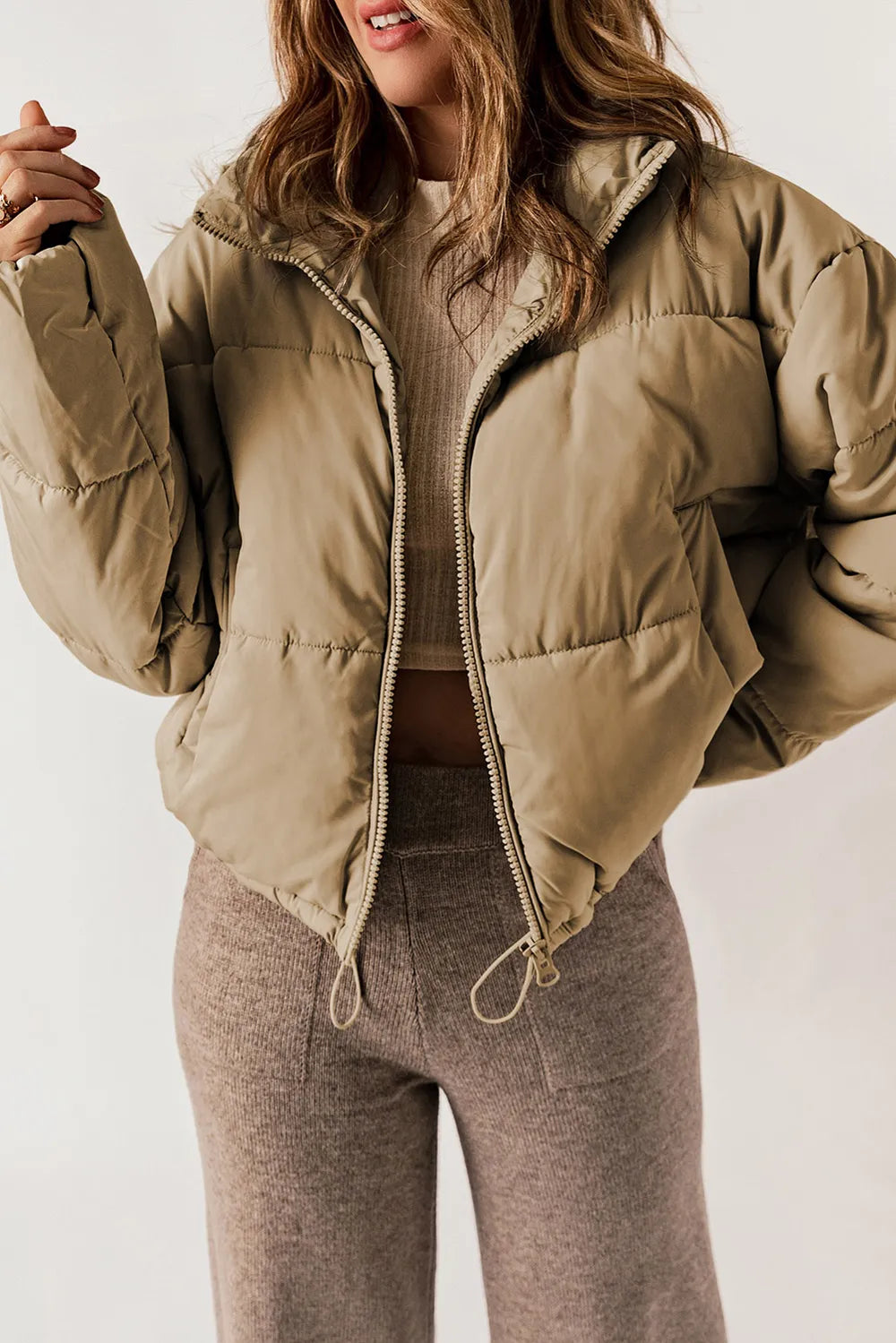 Zip Up Collared Neck Long Sleeve Winter Coat - Lilixa.store