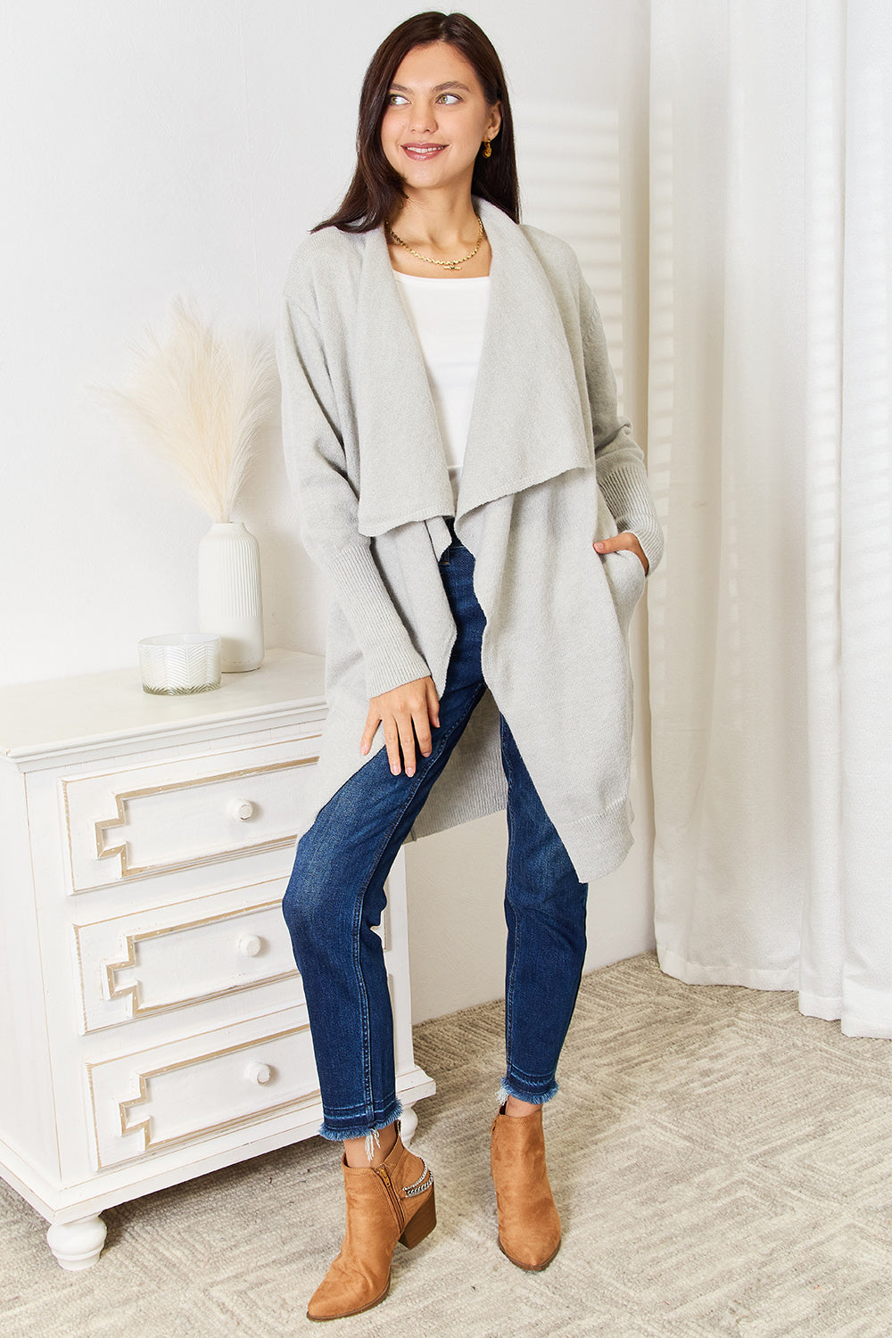 Angel Wings Open Front Duster Cardigan with Pockets - Lilixa.store