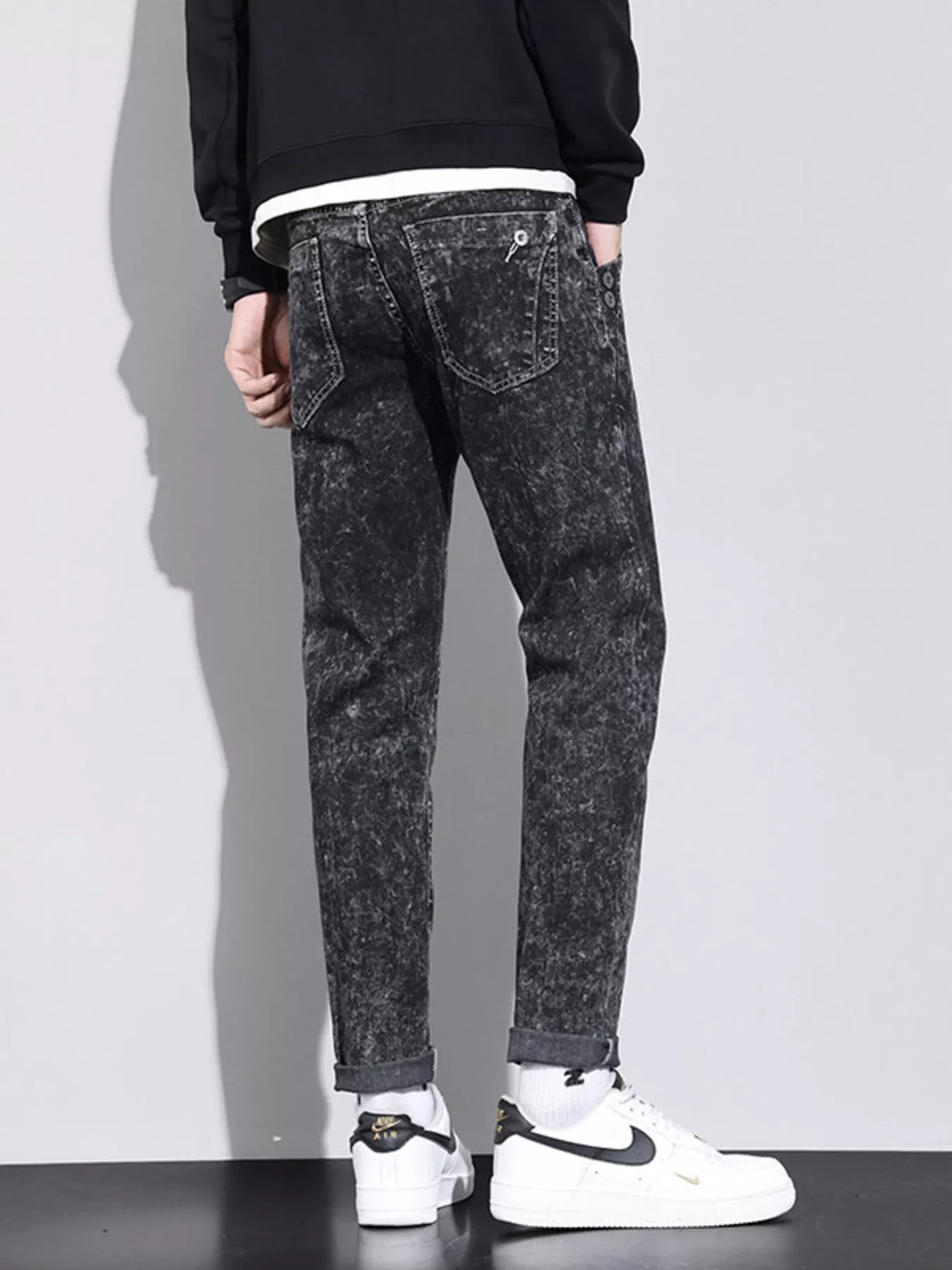 Men's Vintage Acid Wash Slim Fit Jeans - Lilixa.store