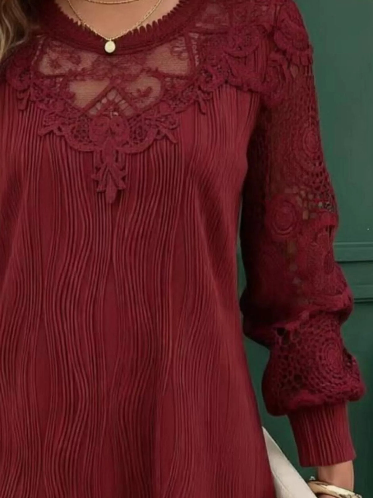 Lace Patchwork Long Sleeve Blouse - Lilixa.store