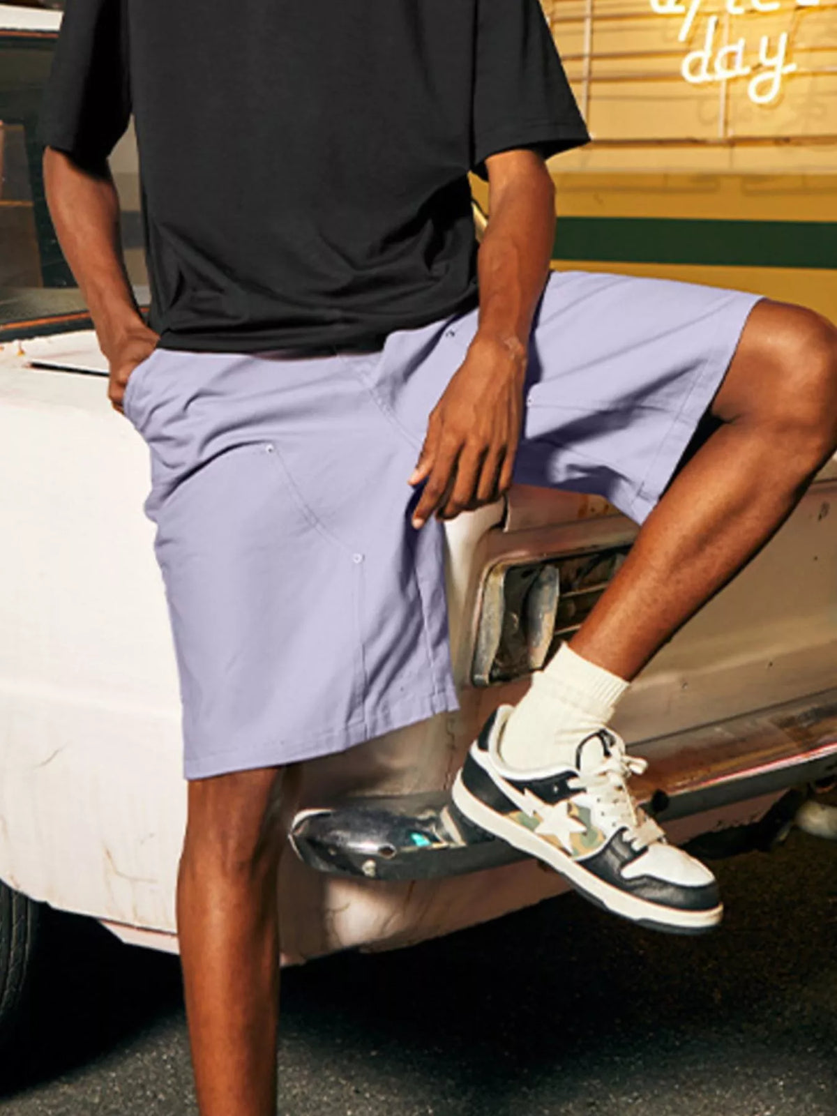 Men's Casual Loose Fit Shorts in Fog Purple, view 4