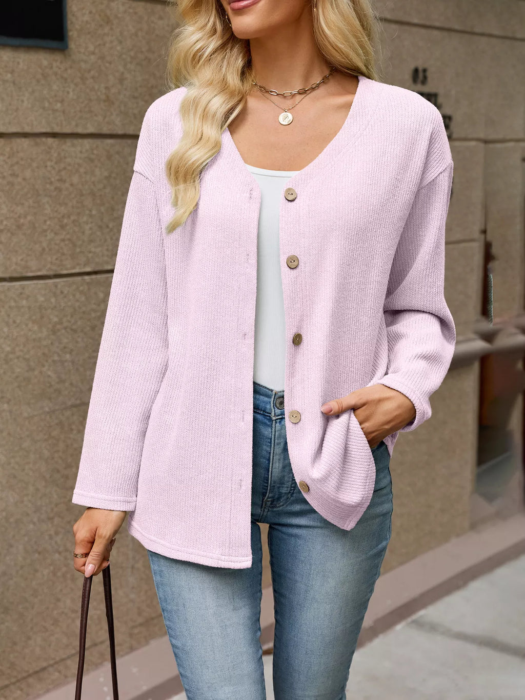 V-Neck Button-Down Cardigan - Lilixa.store