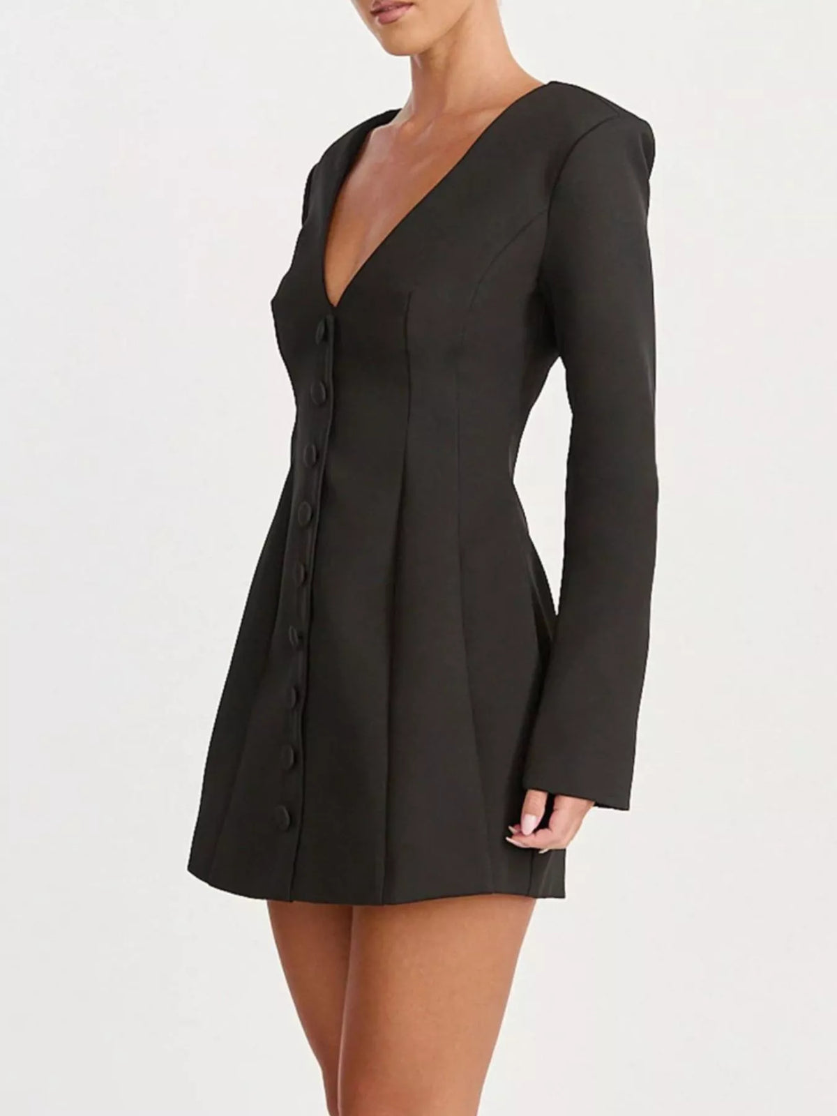 Deep V-Neck Button-Down Blazer Dress, view 7