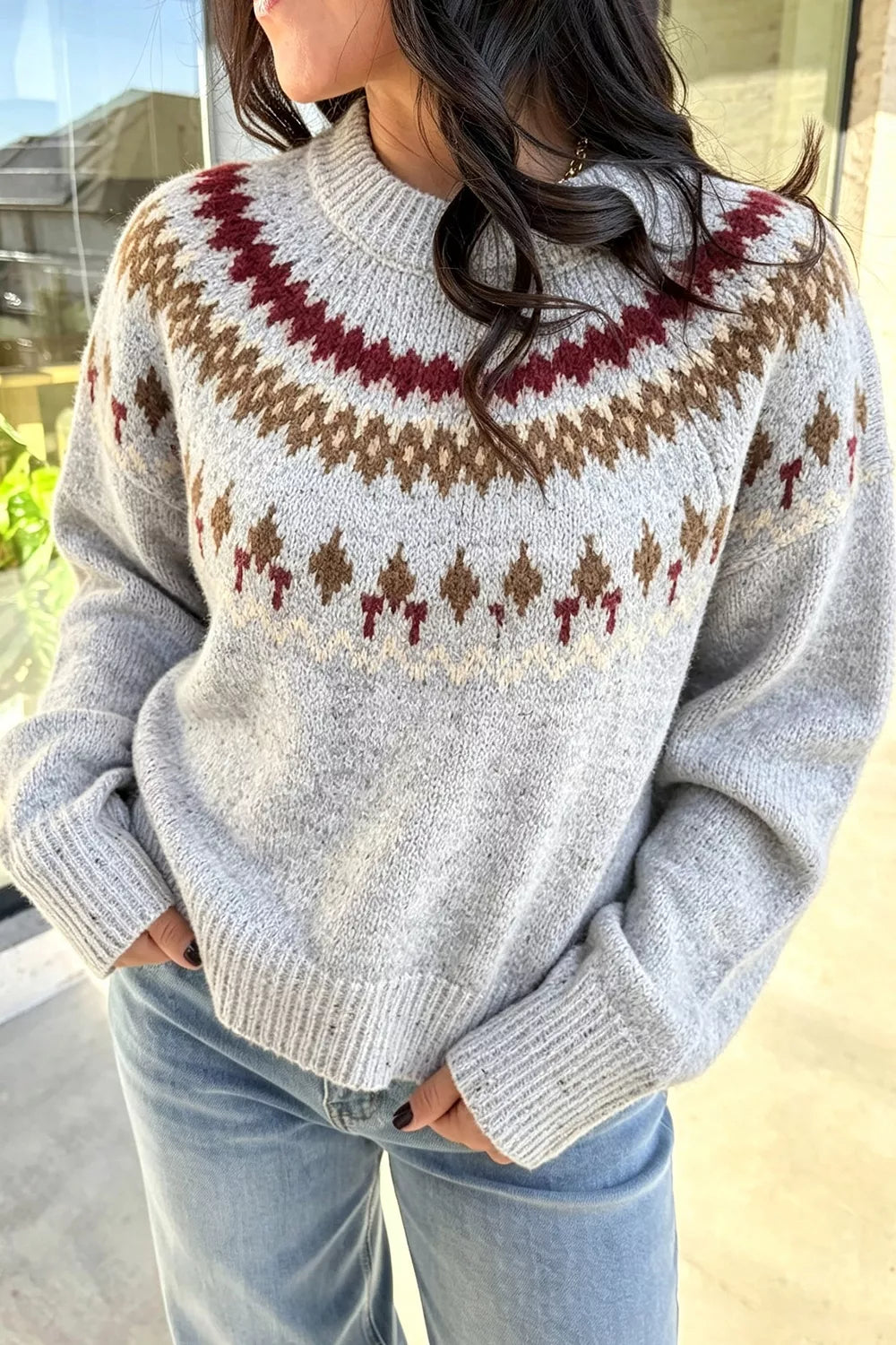 Fair Isle Patterned Crew Neck Sweater