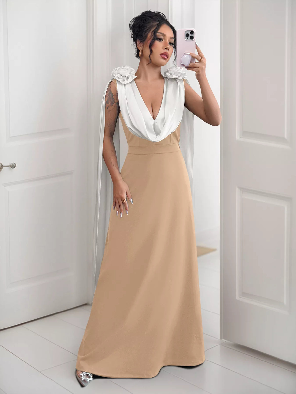 Floral Applique Two Tone Maxi Dress - Lilixa.store