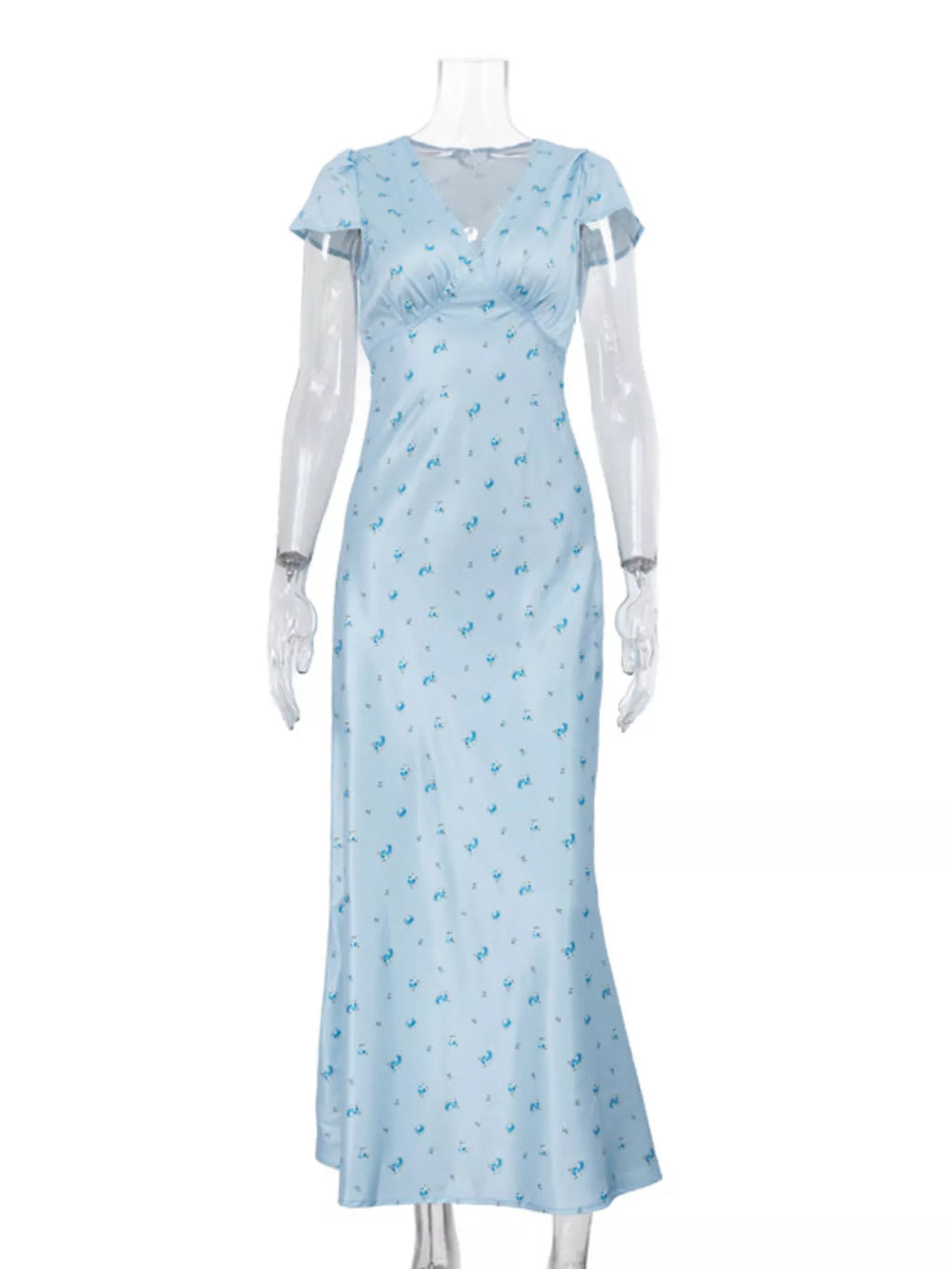 V-Neck Cap Sleeve Maxi Dress in Light Blue, view 4