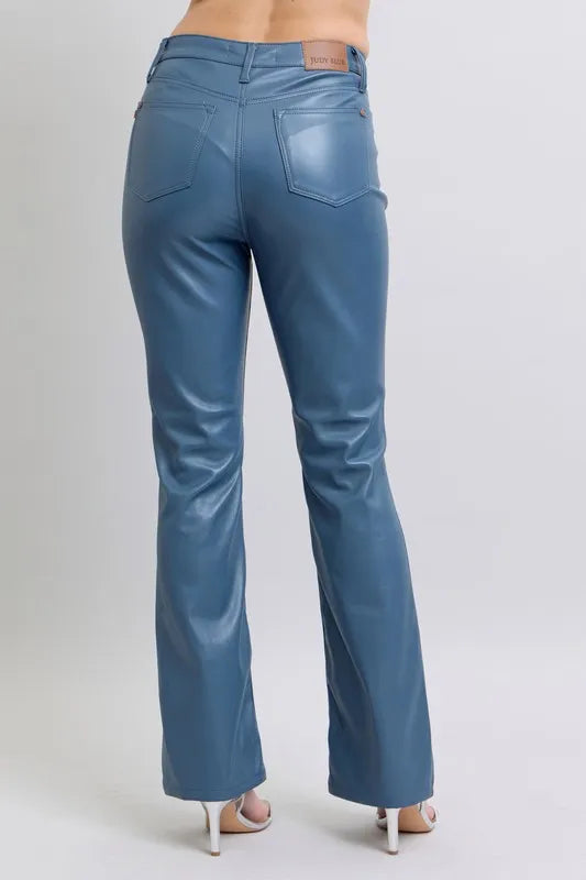 Judy Blue Full Size High Waist Tummy Control Faux Leather Bootcut Pants Plus Size - Lilixa.store
