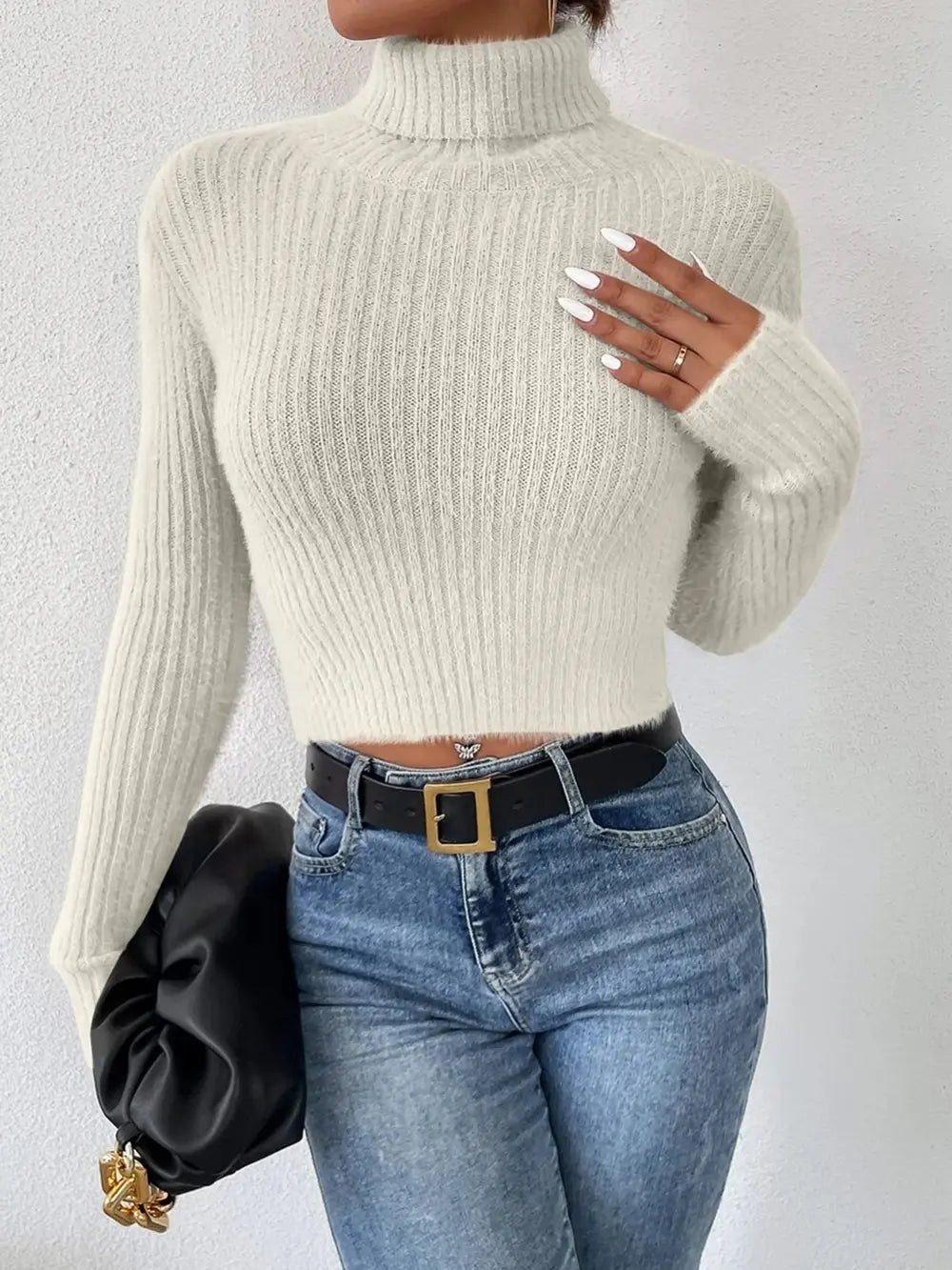 Ribbed Turtleneck Long Sleeve Sweater, view 9