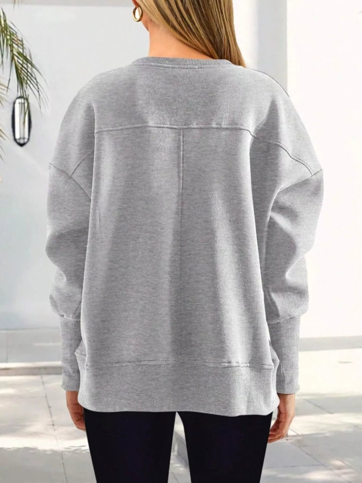 Slit Round Neck Dropped Shoulder Sweatshirt - Lilixa.store