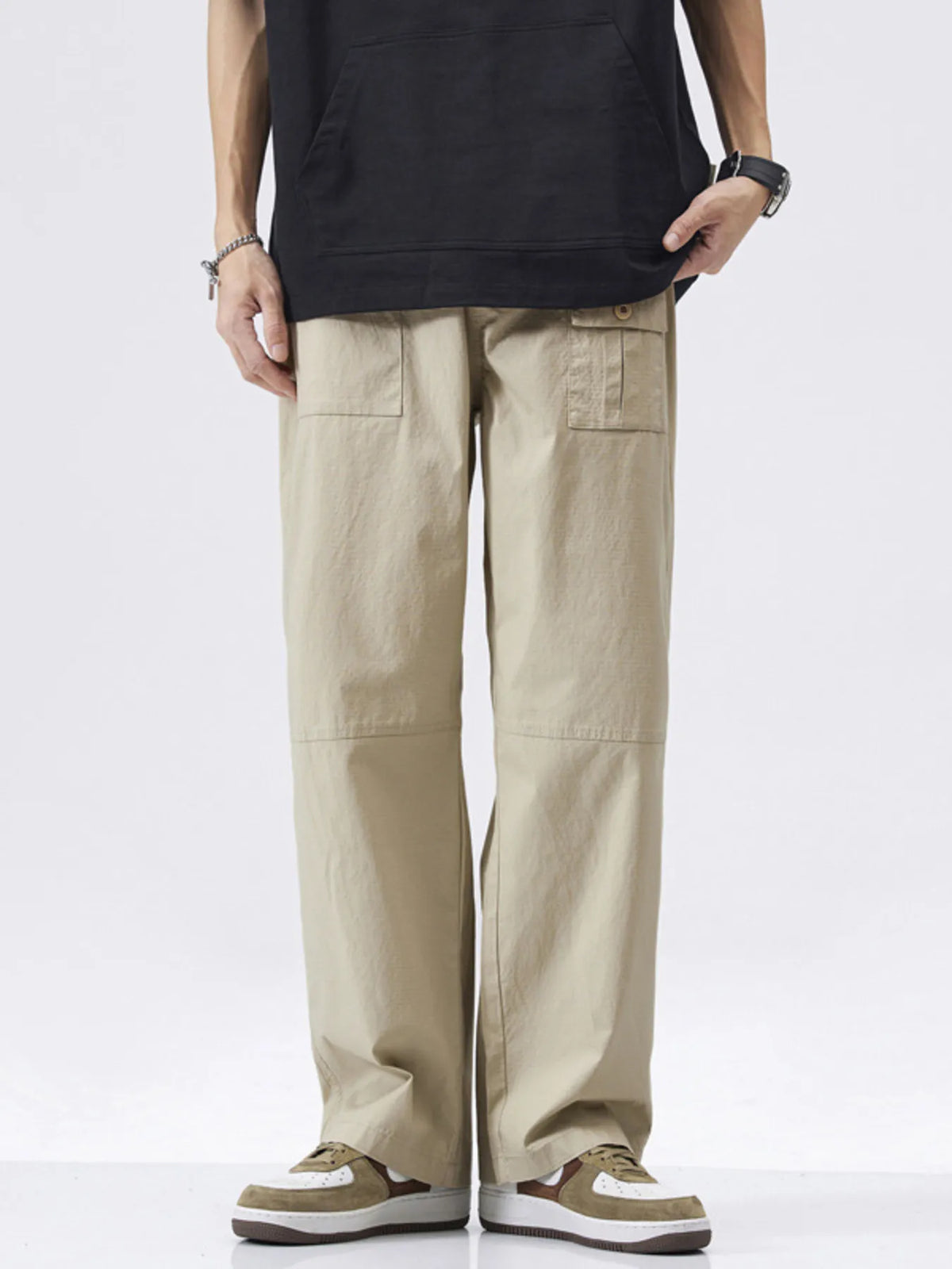 Men's Full Size Relaxed Fit Cargo Pants Plus Size in Khaki
