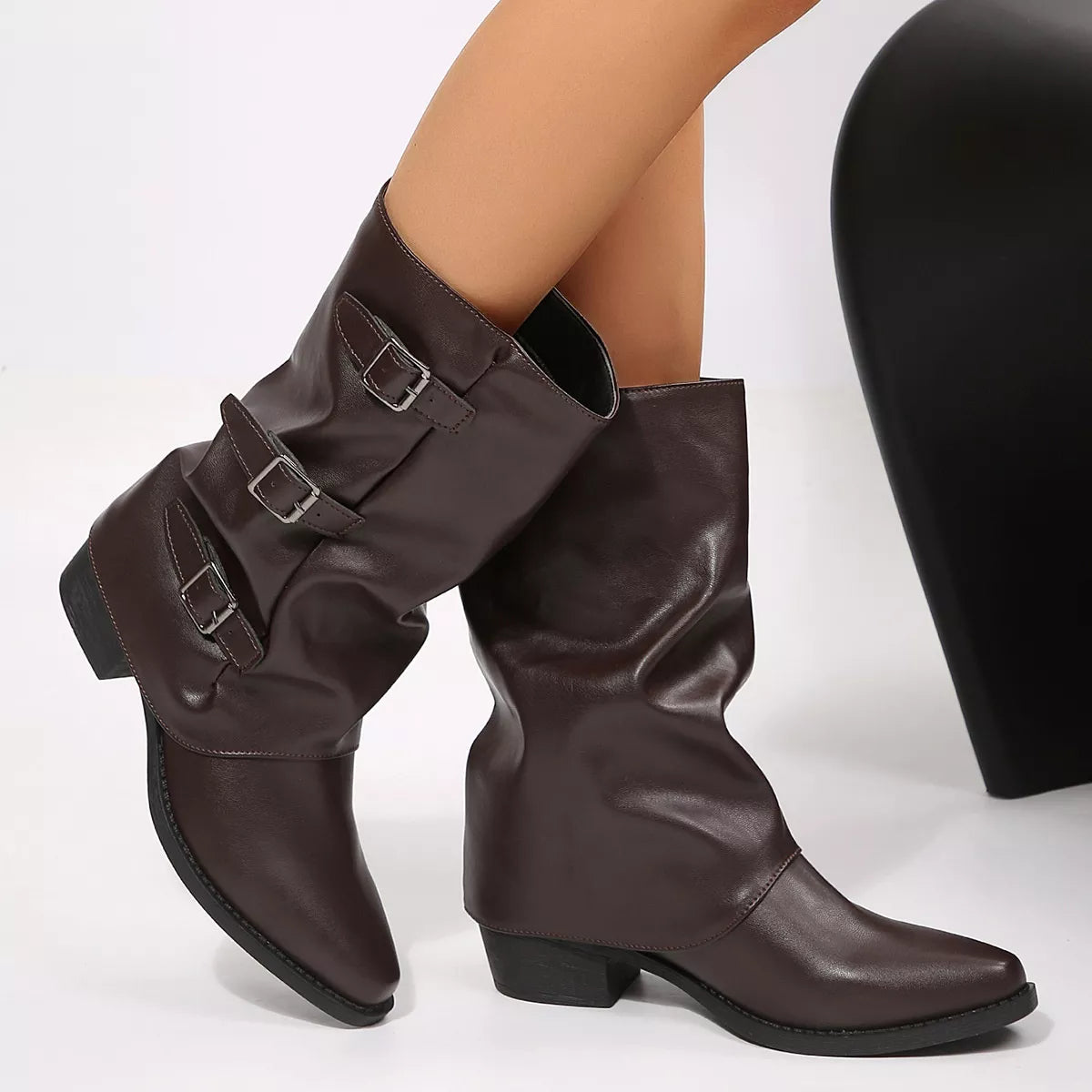 Point Toe Block Heels Boots - Lilixa.store