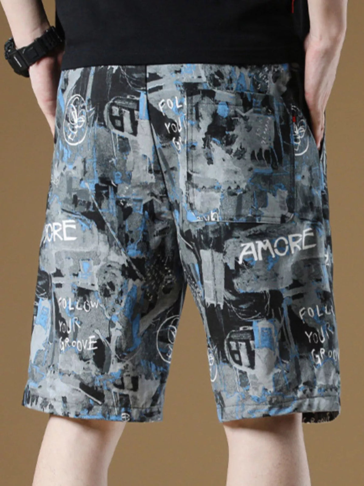 Men's Plus Size Drawstring Loose Fit Shorts in Dark Gray, view 5