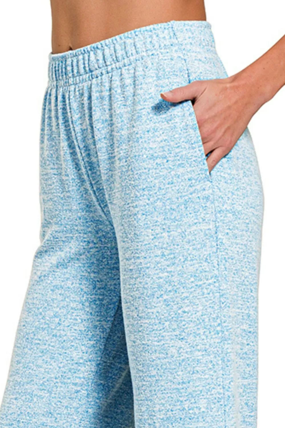 Zenana Soft Melange Hacci Elastic Waistband Lounge Pants - Lilixa.store