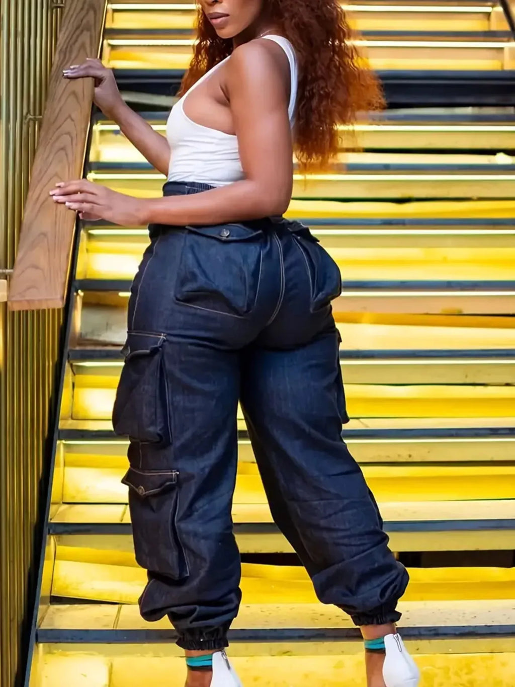 Plus Size High-Waisted Cargo Jeans - Lilixa.store