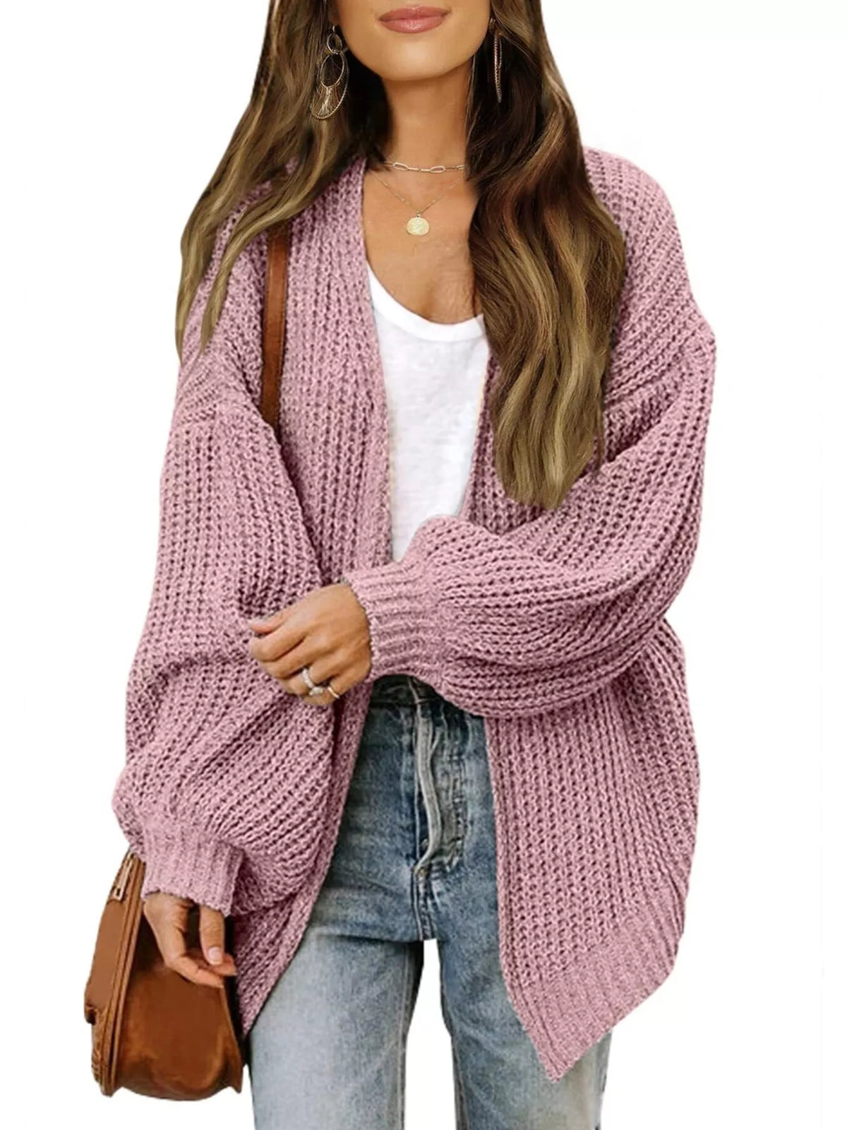 Open-Front Chunky Knit Cardigan - Lilixa.store