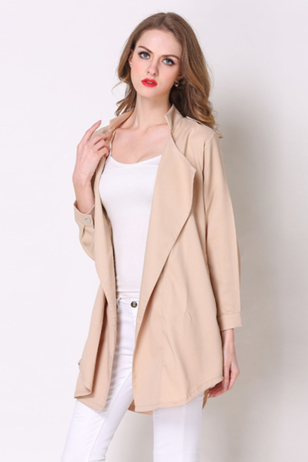 Full Size Open Front Longline Trench Coat - Lilixa.store
