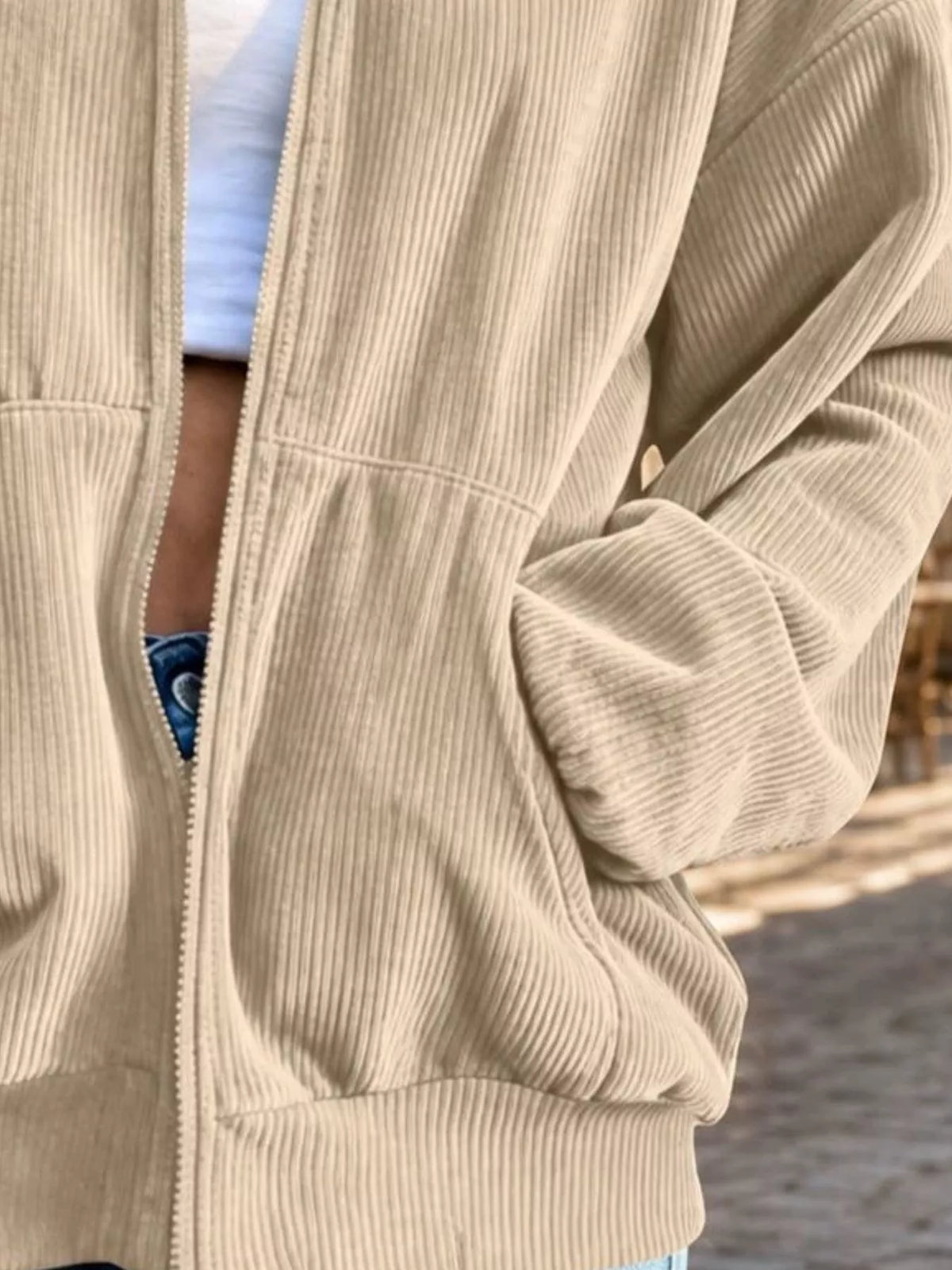 Corduroy Zip-Up Dropped Shoulder Jacket, view 8