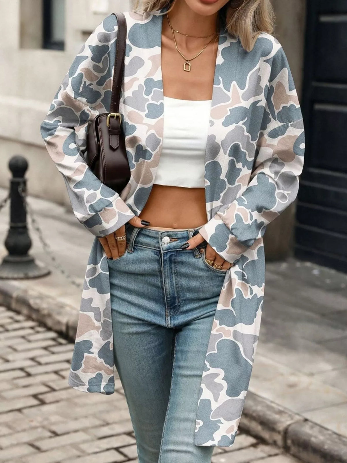 Printed Open Front Cardigan - Lilixa.store
