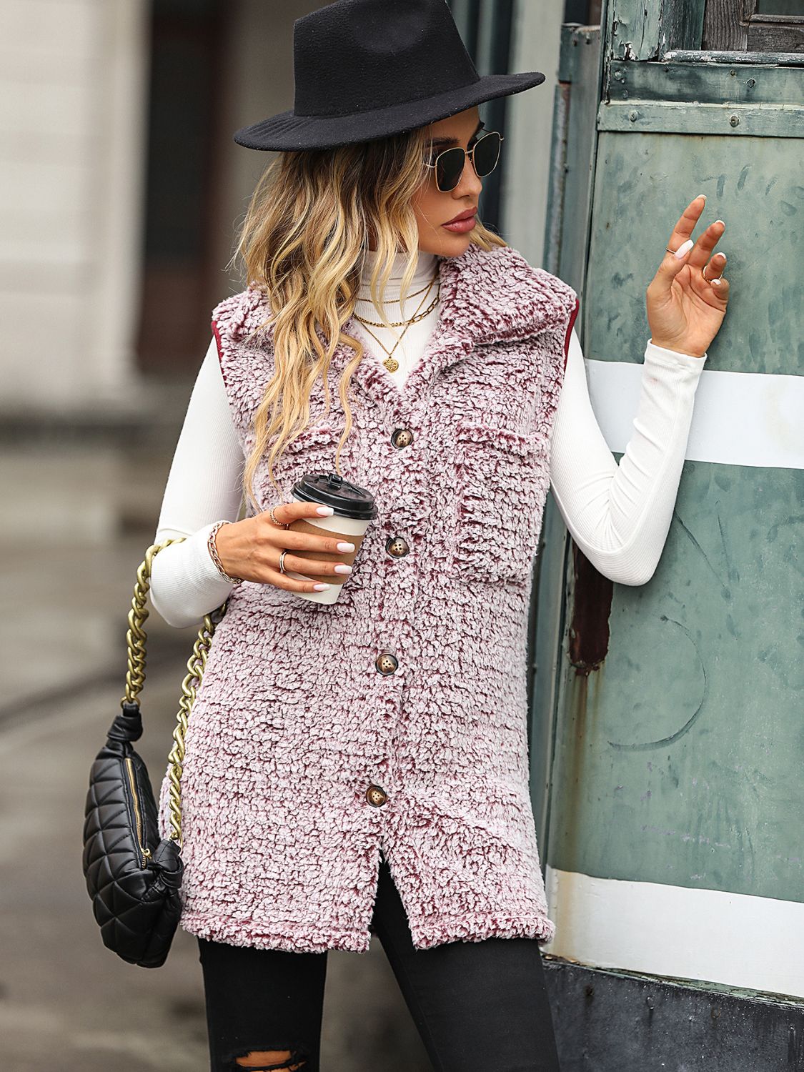 Full Size Button Down Collared Neck Vest, view 3