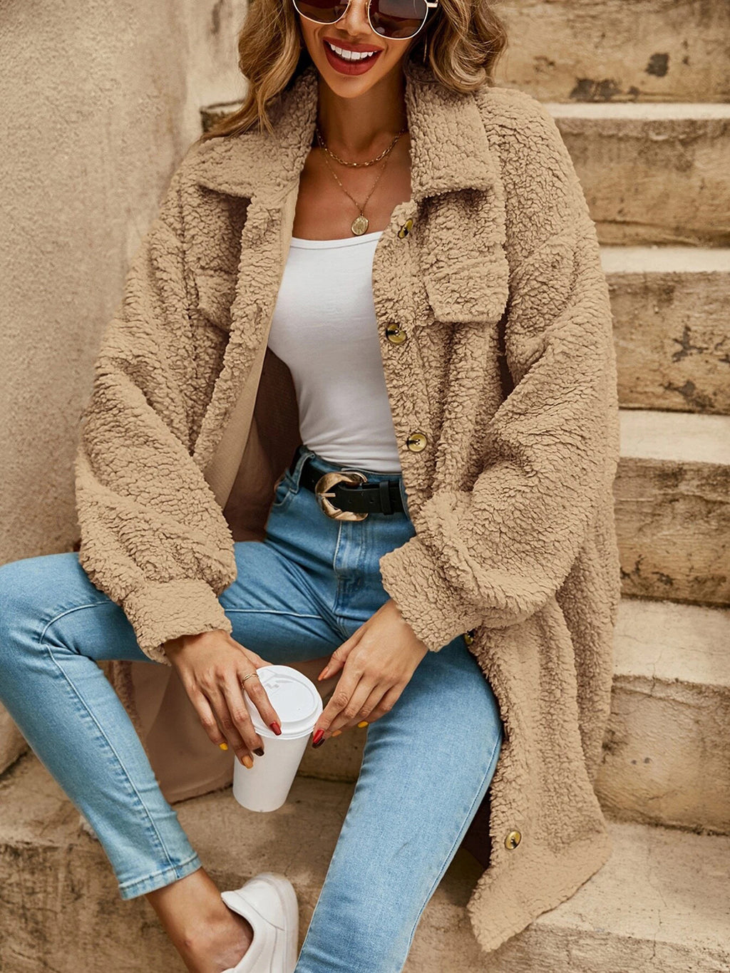 Collared Button Down Coat - Lilixa.store