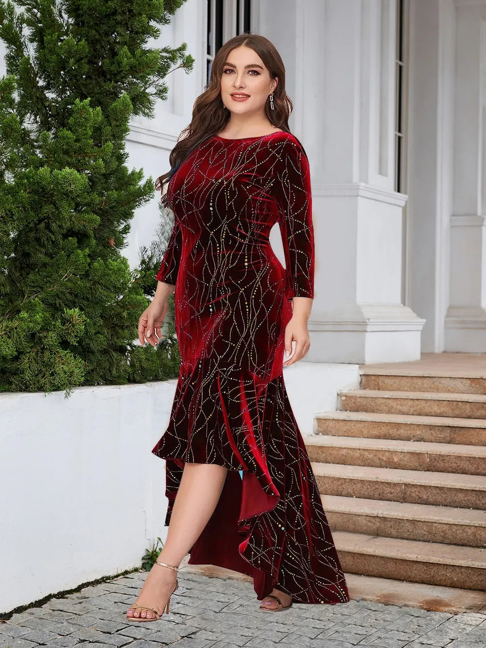 Plus Size Ruffle Hem High-Low Dress - Lilixa.store