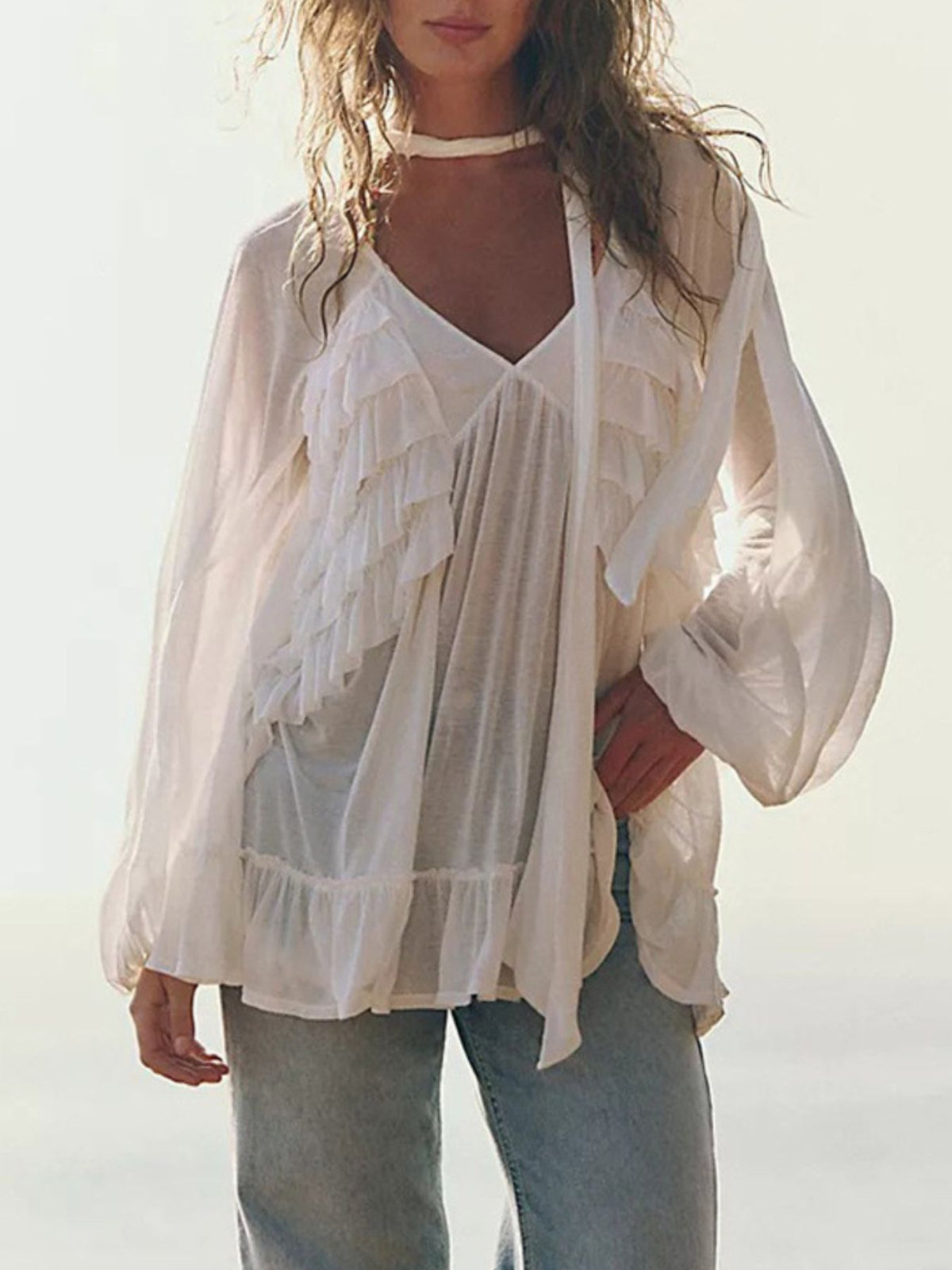 Sheer Ruffle Trim Beach Cover-Up - Lilixa.store
