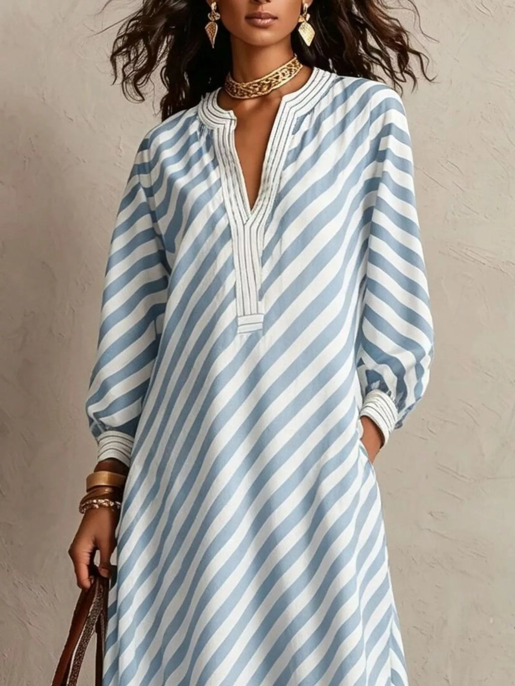 Striped Long Sleeves Maxi Dress - Lilixa.store