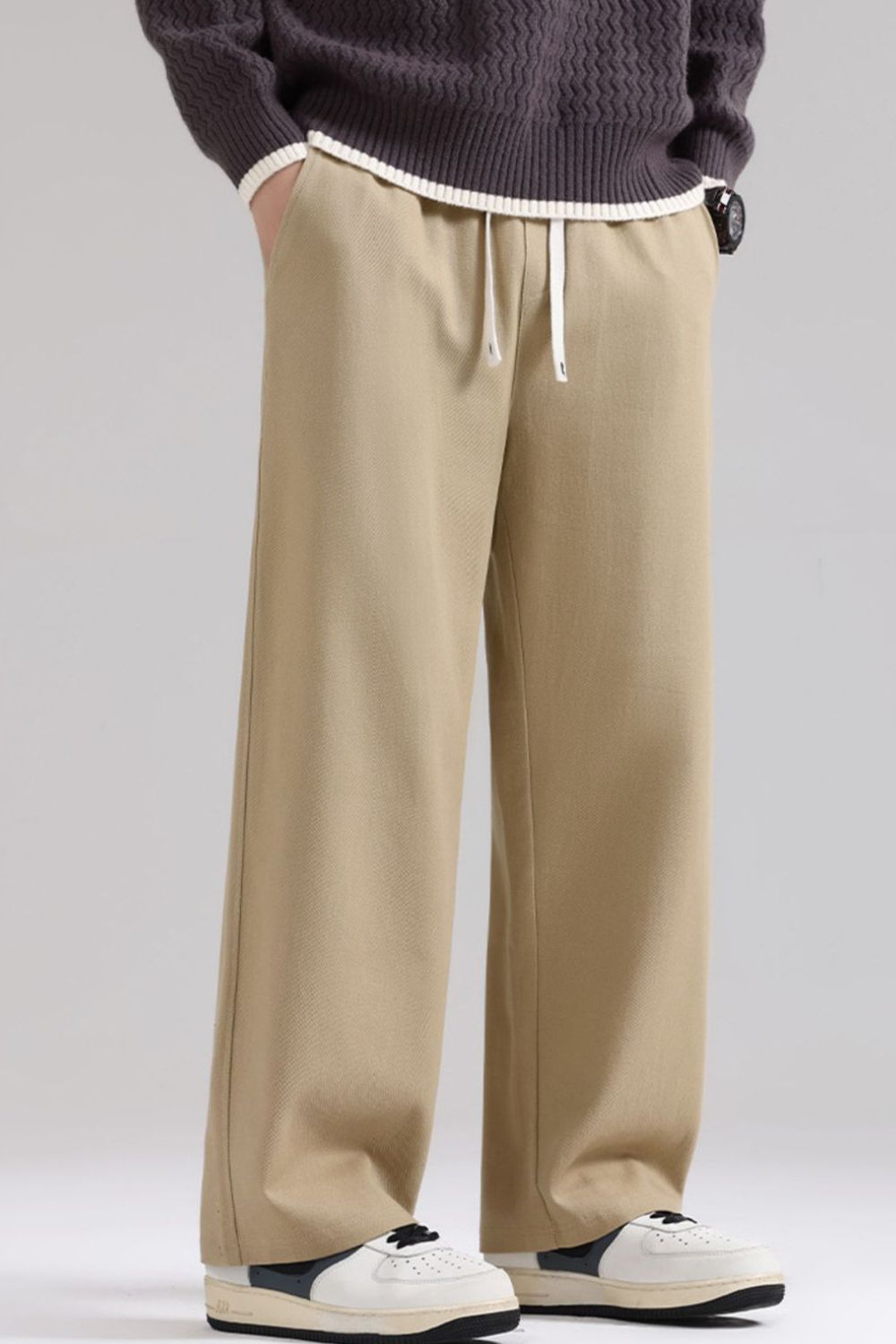 Men's Plus Size Relaxed Fit Drawstring Pants in Khaki
