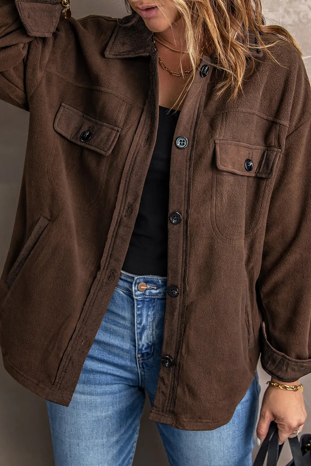 Button Up Collared Neck Long Sleeve Jacket, view 5