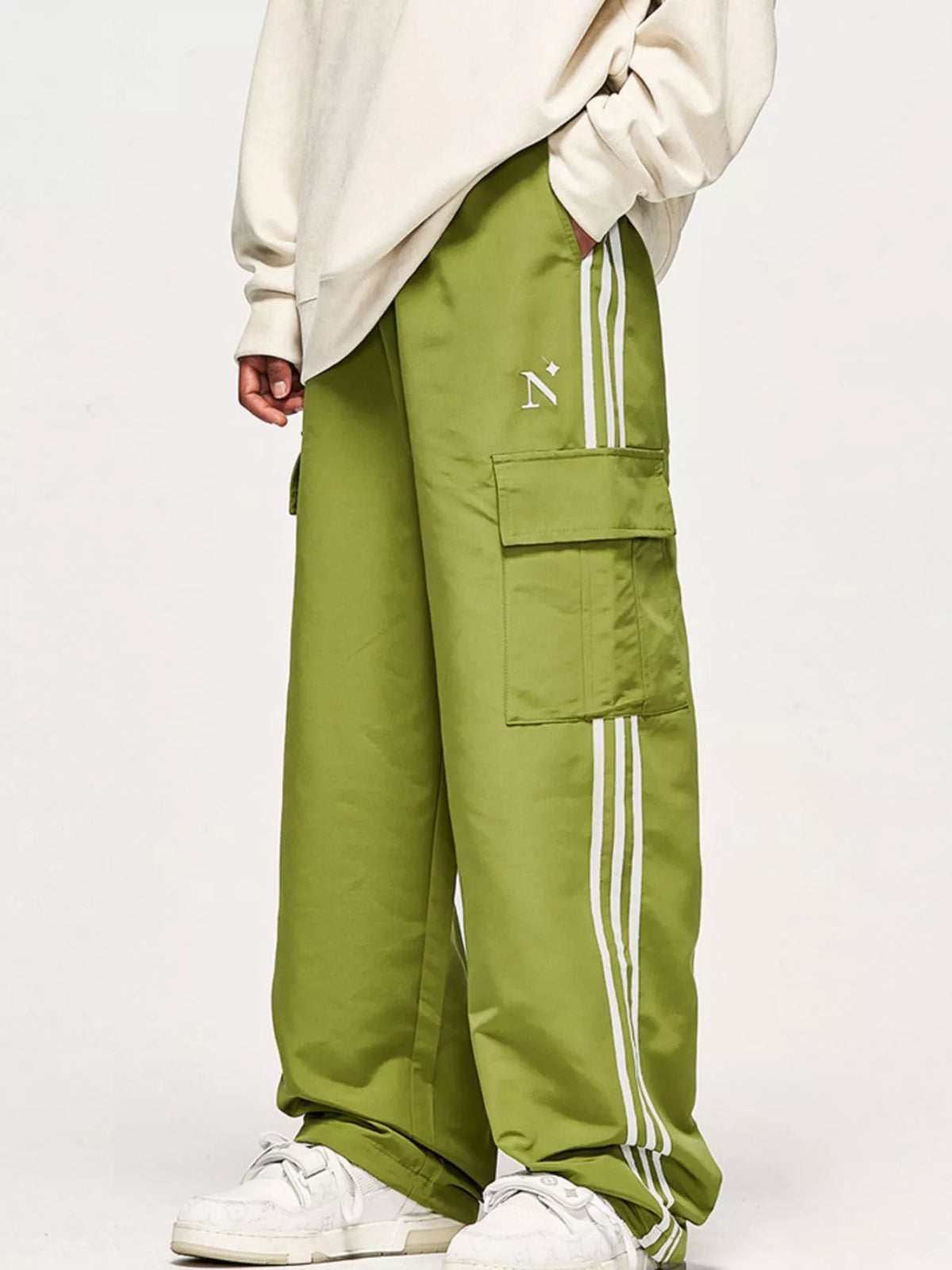 Men's Side Striped Wide Leg Cargo Pants
