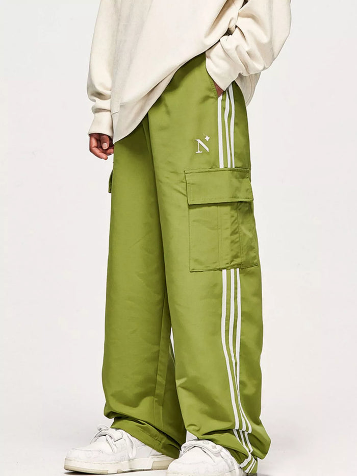 Men's Side Striped Wide Leg Cargo Pants