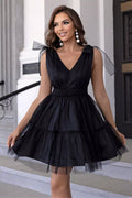 V-Neck Shoulder Detail Mesh Dress - Lilixa.store