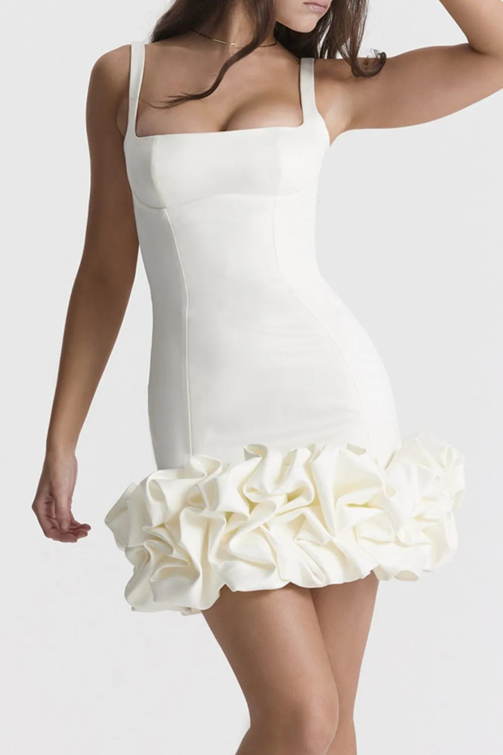 Ruched Square Neck Sleeve Mini Dress - Lilixa.store