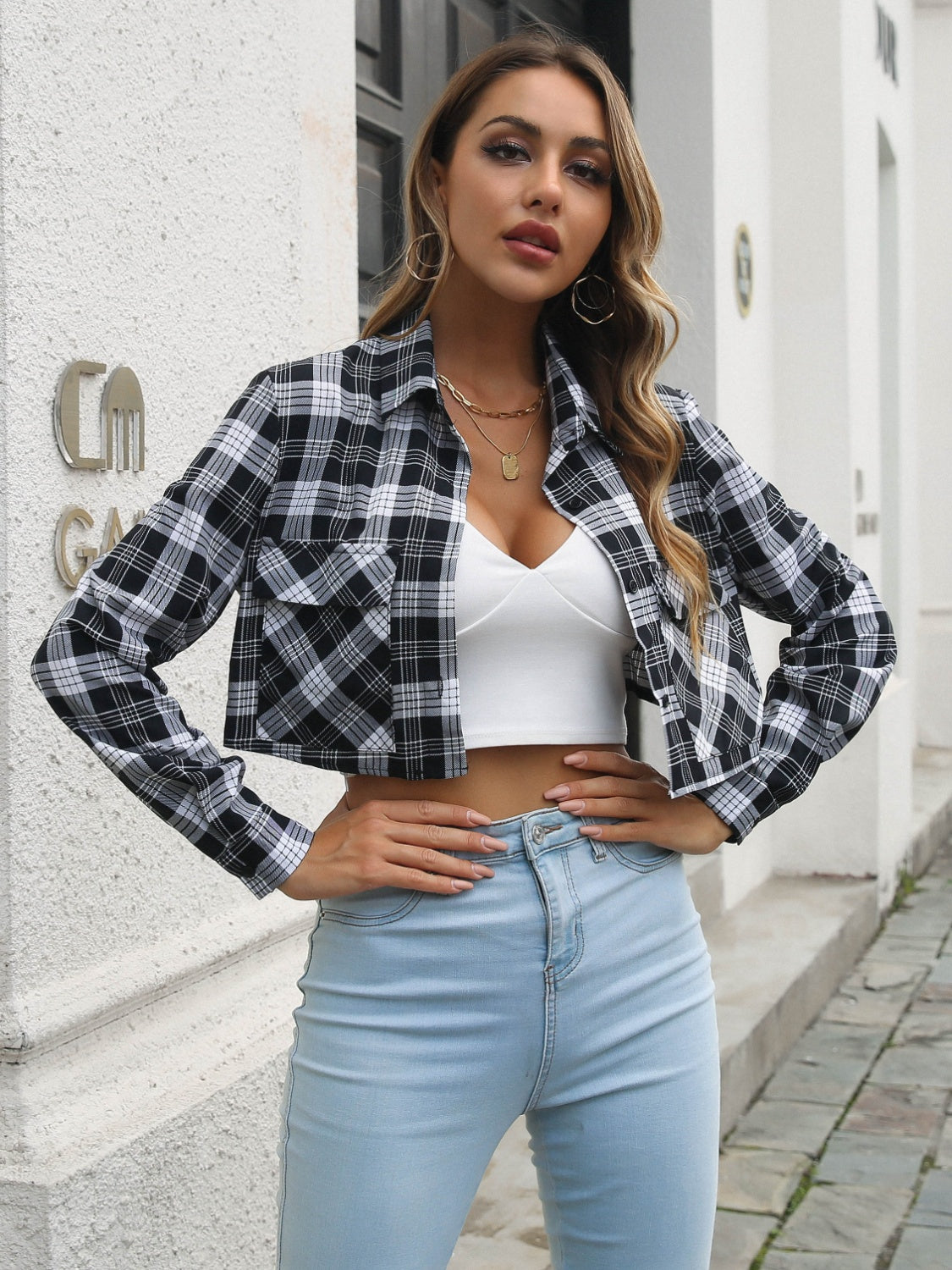 Collared Neck Decorative Pockets Jacket, view 3