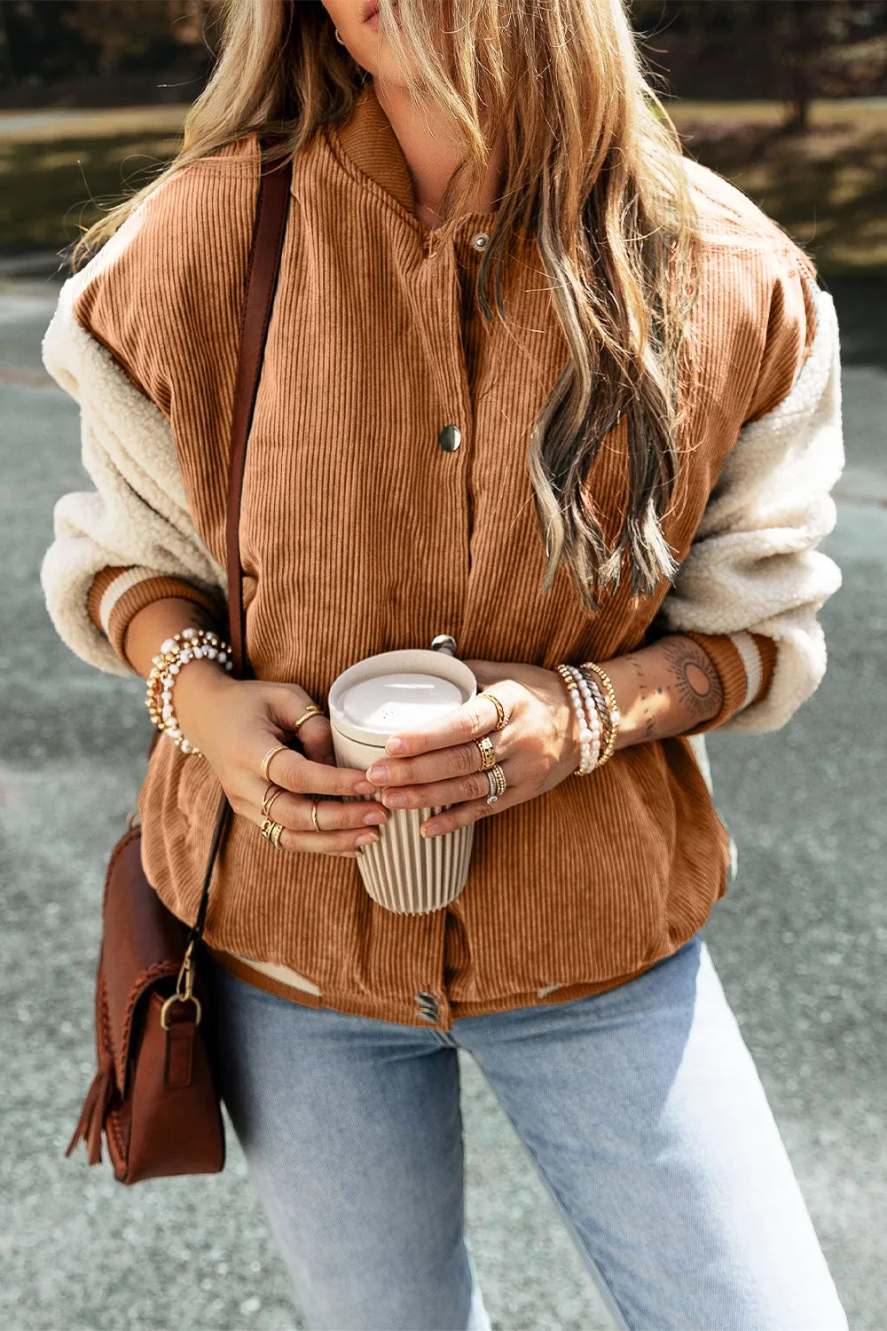 Contrast Baseball Collar Snap Down Long Sleeve Jacket, view 12