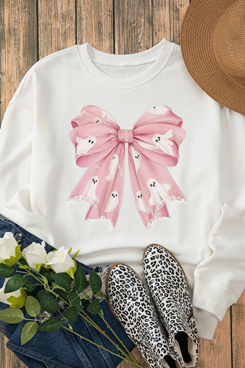 Bow Round Neck Long Sleeve Sweatshirt - Lilixa.store