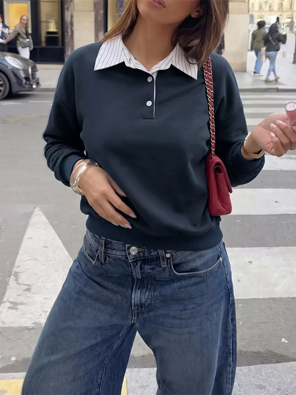 Button Detail Dropped Shoulder Sweatshirt