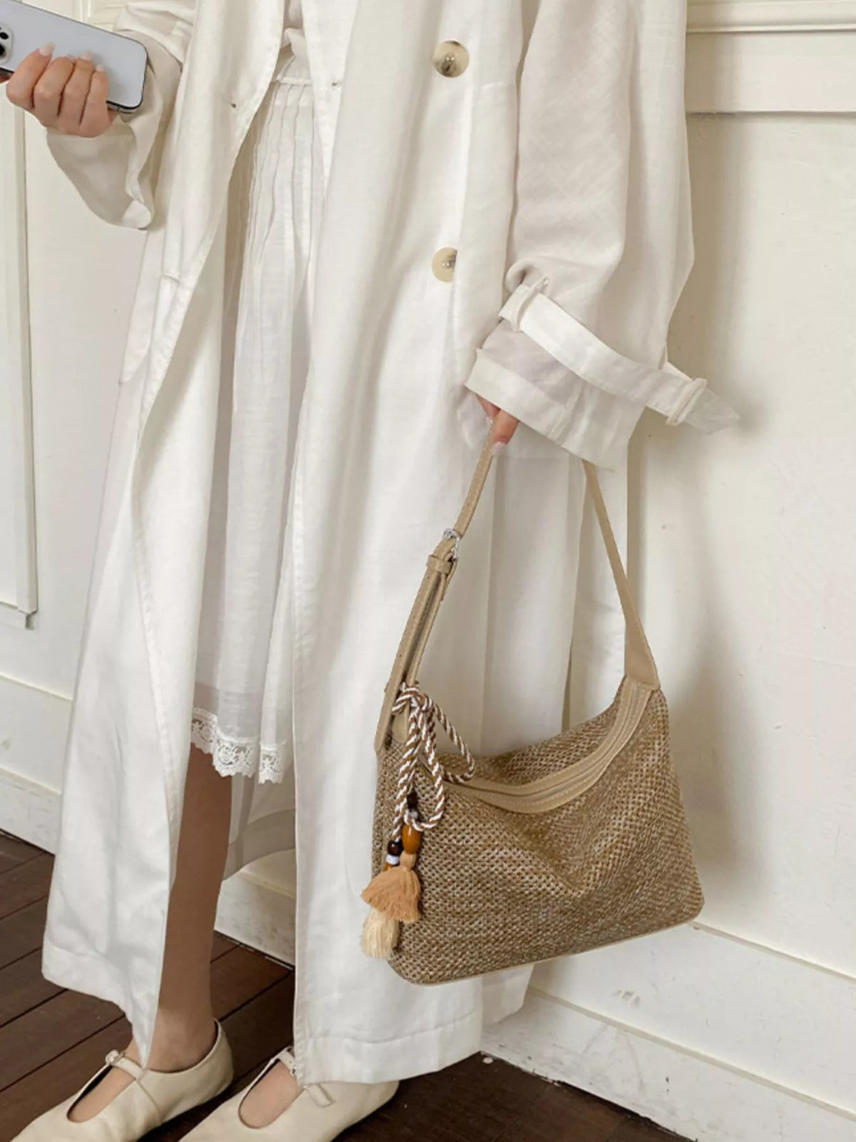 Woven Shoulder Bag with Tassel - Lilixa.store
