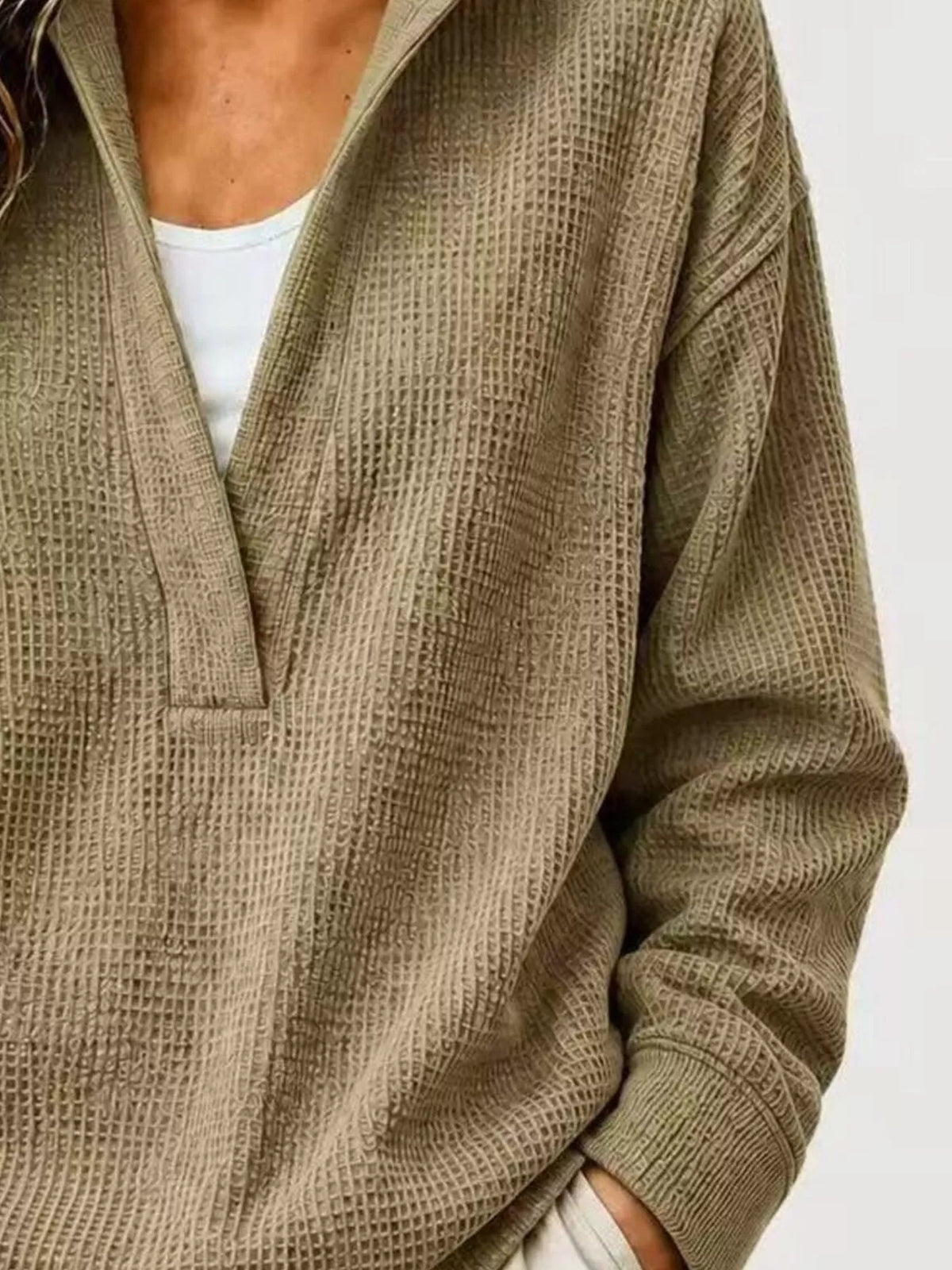 Full Size Waffle Knit Dropped Shoulder Sweatshirt Plus Size