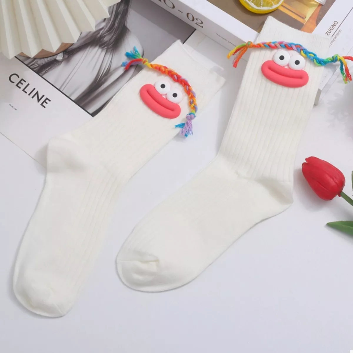 Cartoon Ribbed Knit Crew Socks