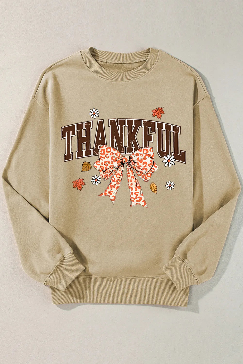 THANKFUL Bow Round Neck Long Sleeve Sweatshirt - Lilixa.store